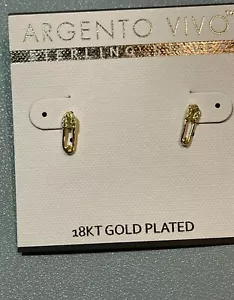 Argento Vivo 18K Gold-Plated CZ Mini Paperclip Stud Earrings - Picture 1 of 3