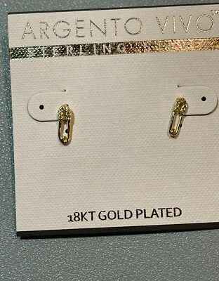  Argento Vivo 18K Gold-Plated CZ Mini Paperclip Stud Earrings  - Image 1 of 3