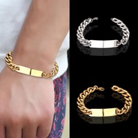 Punk Mens Gold Silver Stainless Steel Bracelet Bangle Wristband Cuff Chain Link