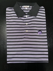 Peter Millar LARGE Summer Comfort Concessions Golf Polo Purple Black Stripe Men - Picture 1 of 2