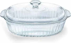 Luvan 2.8L/3Qt Glass Casserole Dish with Lid, Ribbed Oval Glass Baking Dish for - Picture 1 of 12