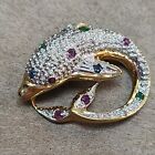 Vintage 18Ct 750 Gold Dolphin Pendant Ruby Diamond Sapphire Emerald