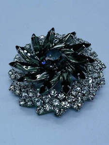 JULIANA D&E Vintage 60er Jahre Rhodium Schwarz Diamant Strass & Pavè Burst Brosche - Bild 1 von 10