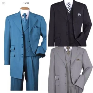 Men's 3-PC Fashion Suit with Double Breasted Vest, Come with Pants, Side Vents - Picture 1 of 7