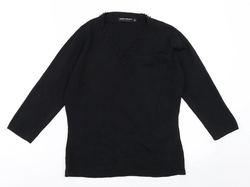 Suéter de viscosa negro cuello en V Debbie Morgan para mujer talla S Foto 1 de 4
