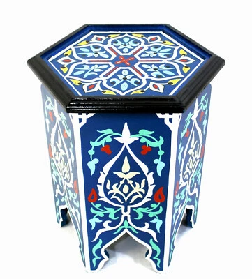 Moroccan Side Table Accent Corner End Piece Authentic Home Decor Blue Size 3 - Image 1 of 4