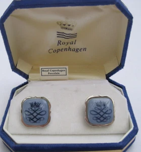 Mint! Vintage Royal Copenhagen Crown/Scroll Cufflinks, New Old Stock - Picture 1 of 4
