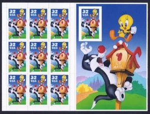 3205 Sylvester & Tweety Imperf Pane "Looney Toons" "Warner Brothers" Mint NH - Picture 1 of 2