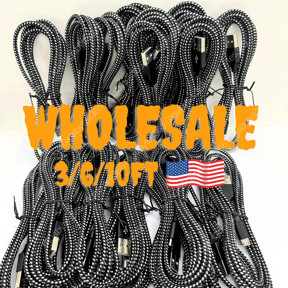Wholesale Braided Micro USB Fast Charging Data SYNC Charger Cable Cord 3/6/10FT - Image 1 of 4