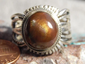 New Fire Agate Sterling Silver Mens Ring by Navajo Russell Sam Size 13 1/4 - Picture 1 of 7