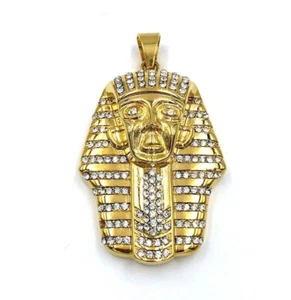 Men Egyptians Pharaoh Pendant Charm Gold Plated Stainless Steel - Picture 1 of 3