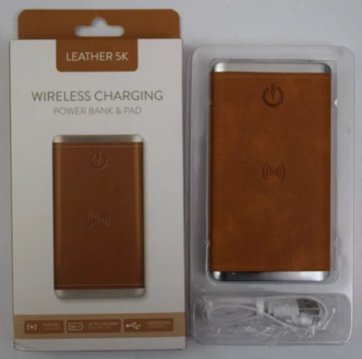 Cuero 5K - Teléfono inteligente Inalámbrico Carga Banco de Energía Batería + USB - 5.000mAh Foto 1 de 4