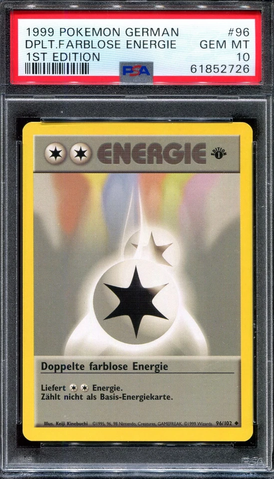 PSA 10 Pokemon 1999 German Deutsch 1st Edition Base Doppelt Farblose Energie #96 - Image 1 of 2