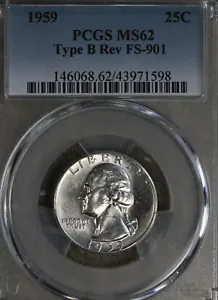 Nice Uncirculated 1959 Type B Washington Quarter!  PCGS MS62! - Picture 1 of 3