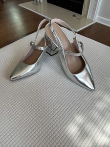 NEW Old Navy Mary Jane Shoes Womens 8.5 Silver Slingback 3” Heel - Picture 1 of 6