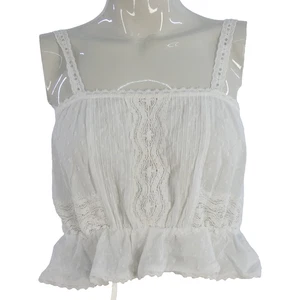 Peasant Boho Victorian Camisole White Broderie Peplum Crop Retro Style size UK 8 - Picture 1 of 13
