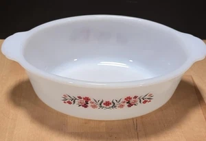 Milchglas oval Auflaufform Backform floral rot rosa Griffe Ofengeschirr ohne Deckel - Bild 1 von 8