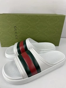 Gucci 780286 Ace Web weiß Gummi Pantoletten Sandalen Herren Größe 10/US 10,5 - Bild 1 von 19