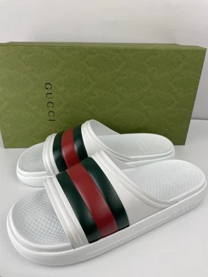 Sandalias Gucci 780286 Ace Web blancas de goma para hombre talla 10/US 10,5 Foto 1 de 4