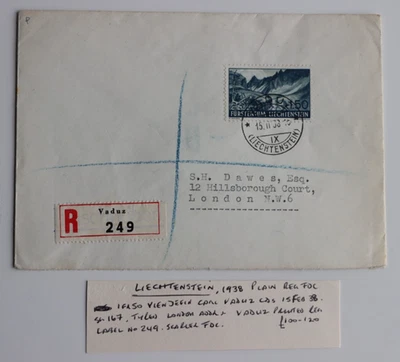 Liechtenstein 1938  FDC Registered Vaduz SG 167 Hillsborough Court London  Cover — 第 1/2 张图片