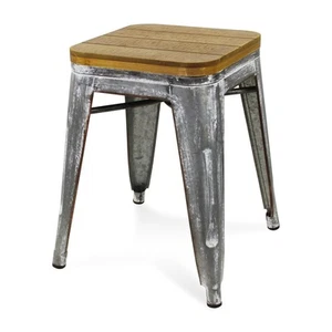 18 " Wood Brown And Gray Steel Backless Bar Chair - Picture 1 of 8