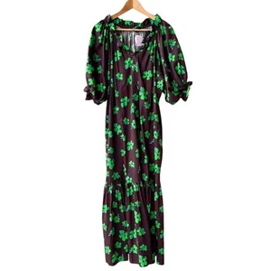 Cynthia Rowley : $495 Saratoga Bold Green Floral Over Plum Puff Sleeve Maxi : L - Picture 1 of 13