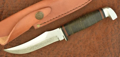 VINTAGE CASE XX USA 1940-1965 STACKED LEATHER FIXED BLADE HUNTING KNIFE (25872) - Image 1 of 4