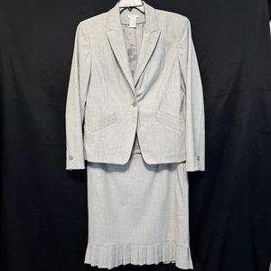 Worthington Damen Blazer Rock Anzug Set Größe 14 Hellgrau Plissee Saum Rock - Bild 1 von 22