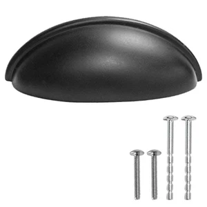 Black Kitchen Cabinet Pulls - 3 Inch Hole Center Bin Cup Drawer Handles - 10 PK - Picture 1 of 8