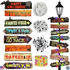 Halloween Lamp Post Light Set - 9.8 ft LED String, 8 Glow-in-the-Dark Signs & - Picture 1 of 6