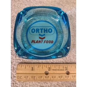 Posacenere Vintage ORTHO Plant Food Chevron Vetro Blu Pubblicità Promo Raro VHTF - Foto 1 di 4