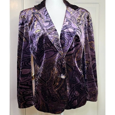 Chaqueta de Terciopelo Paisley Púrpura, Colección Bob Mackie, Talla 10 Foto 1 de 4