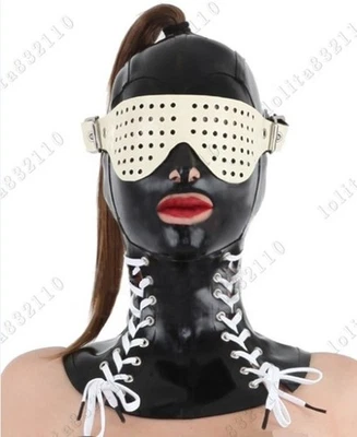 Latex Rubber Gummi eyes covering hair tube Mask Hood lace up customized #096 - Image 1 of 4