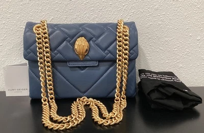 Kurt Geiger Mini Kensington Cuero Azul Gris Dorado Cristal Águila 8"x2.5"x5.25" Foto 1 de 4