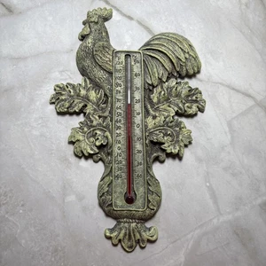 Indoor Outdoor Thermometer Resin Distressed Verdigris Style Rooster 8” X 5.5” 3D - Picture 1 of 3