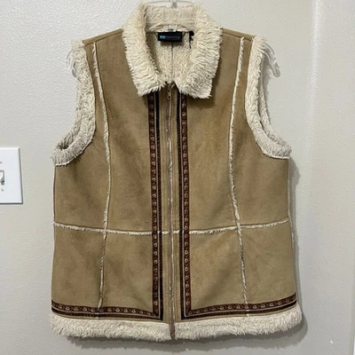 Relativity Suede Fleece Lined Vest Sz Large Zip Front Pockets - Image 1 of 4