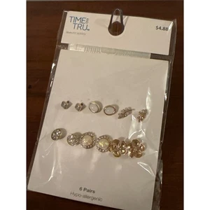 Juego de aretes hipoalergénicos tono dorado Time and Tru - 6 pares - para mujer - Imagen 1 de 6