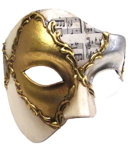MAR5 PHANTOM OF THE OPERA MASK, HANDPAINTED BY ITALIAN ARTISANS, GOLD/SILVER. - Picture 1 of 3