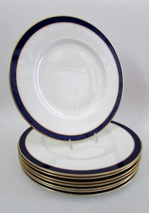 COALPORT Bone China Navy Blue Band "CARLTON" Dinner Plates Set 8 - Picture 1 of 5