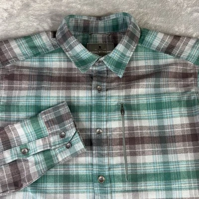 Royal Robbins Shirt Men's Large Green Plaid Merinolux Flannel Wool Blend Hiking - Image 1 of 4