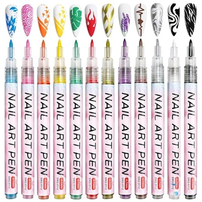 BESUCHE DEN OWELTH-STORE 12 Farben 3D Nagellack Stift Set, Nagelkunststift DIY Linie Nagelkunst