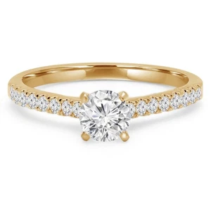 0.63 CT Round VS1 F Diamond Pave Engagement Ring 14K Yellow Gold - Picture 1 of 5