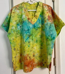 Custom Batik Tie Dye Unisex V-Neck Scrub Top Size Large NWT Mens Womens - Picture 1 of 4