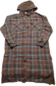 Oli & Hali Flannel Hooded Shacket Brown Plaid Long Shirt Jacket - Women Large NEU - Bild 1 von 20