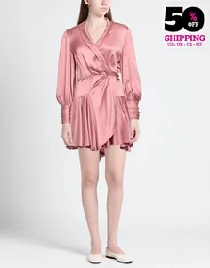 RRP €715 ZIMMERMANN Silk Satin Wrap Dress AU2 US8 UK12 M Pink Shawl Lapel Collar - Picture 1 of 8