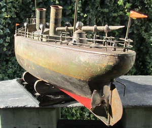 1902 Marklin 75cm clockwork wind-up torpedo boat No72 original motor & funne1s - Picture 1 of 24