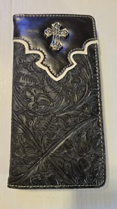 Men's Western wallet Long Roper (BLACK) / WESTERN JESUS CROSS CONCHO - Picture 1 of 9