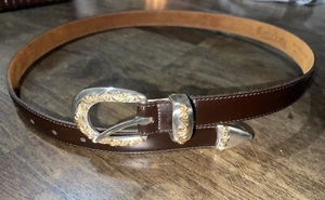 Barcelona Brown Leather Belt Small Made In USA Youth Large Western Rodeo Style - Picture 1 of 7