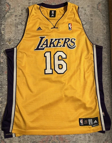 PAU GASOL LOS ANGELES LAKERS ADIDAS SWINGMAN JERSEY Size XL VTG RARE GOLD #16 Cover