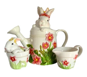 Pier 1 Hop Town Bunnies Spring Easter Bunny Pitcher Creamer Sugar Spoon Decor - Picture 1 of 24